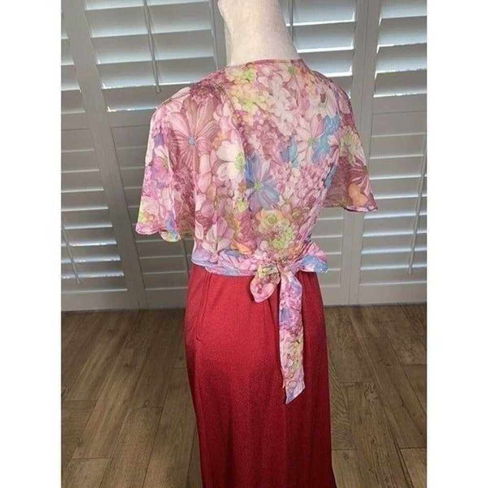 Vtg 70s Roberta California Red Pink Chiffon Flora… - image 5