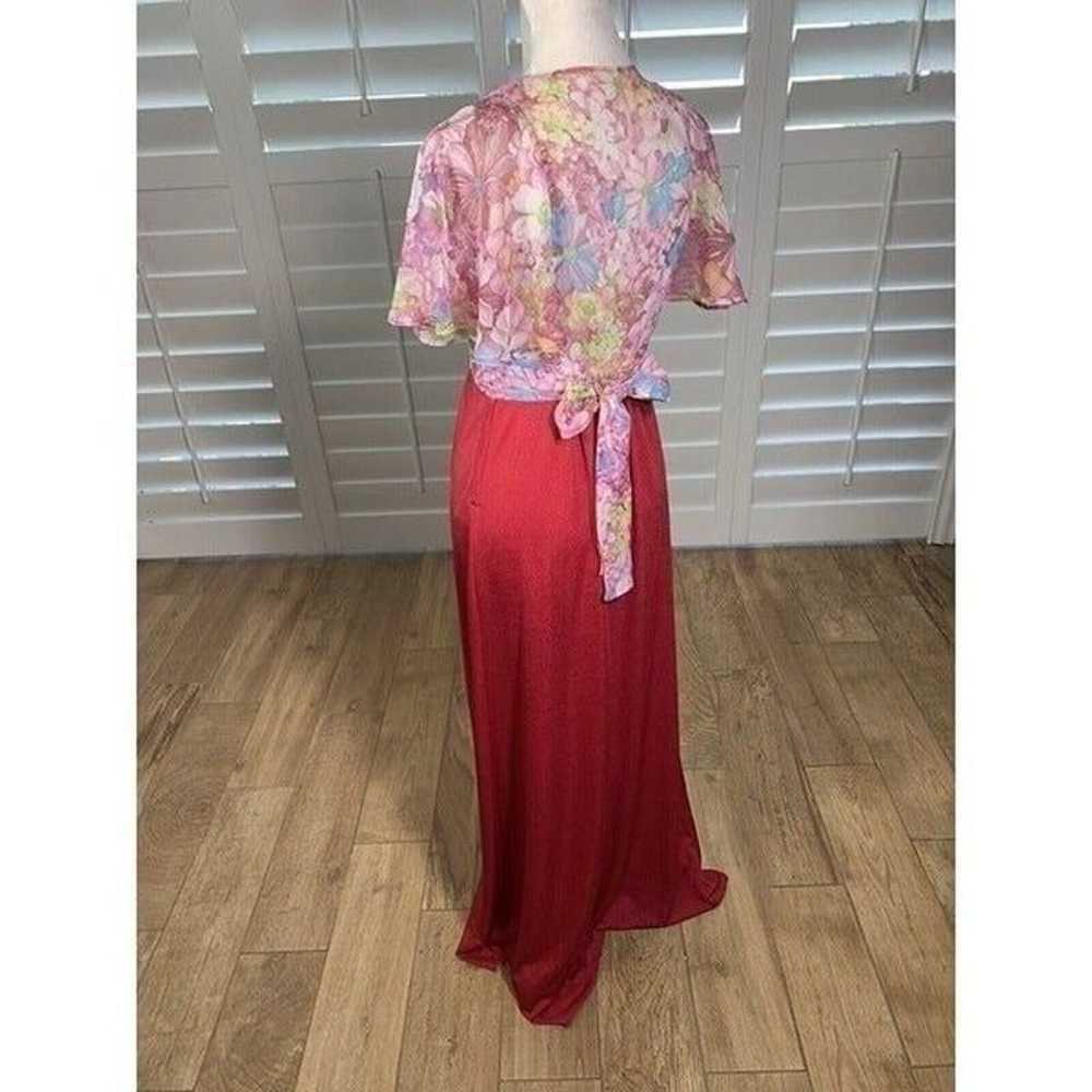 Vtg 70s Roberta California Red Pink Chiffon Flora… - image 6