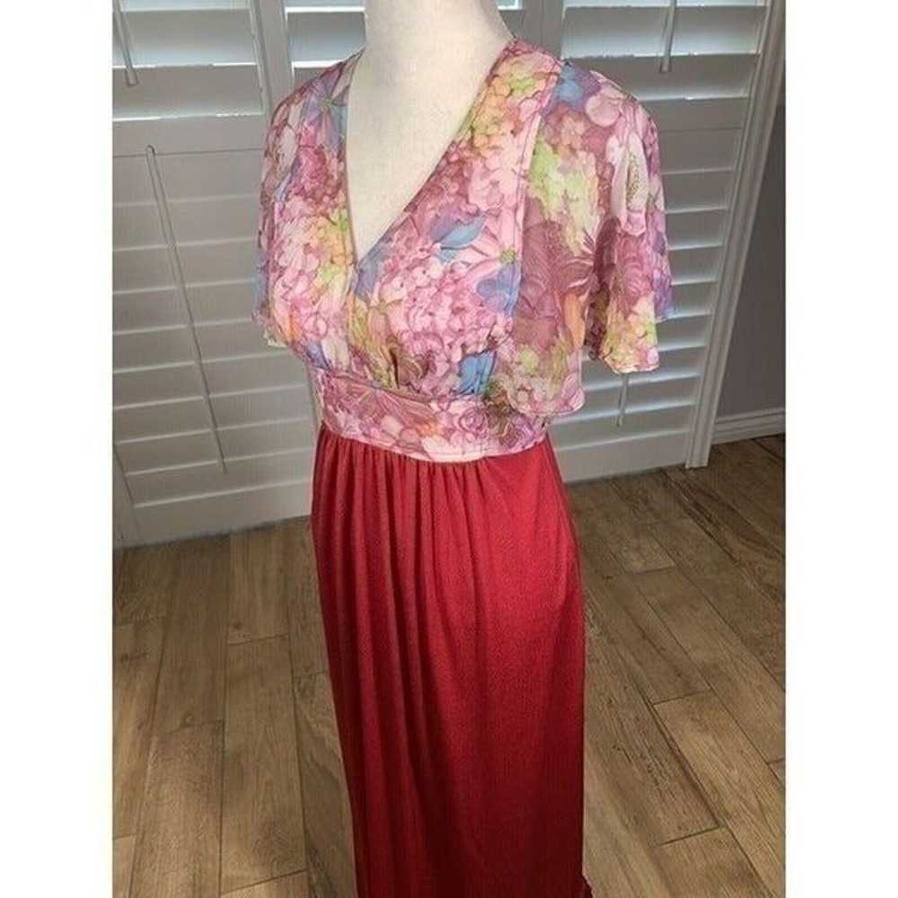 Vtg 70s Roberta California Red Pink Chiffon Flora… - image 7