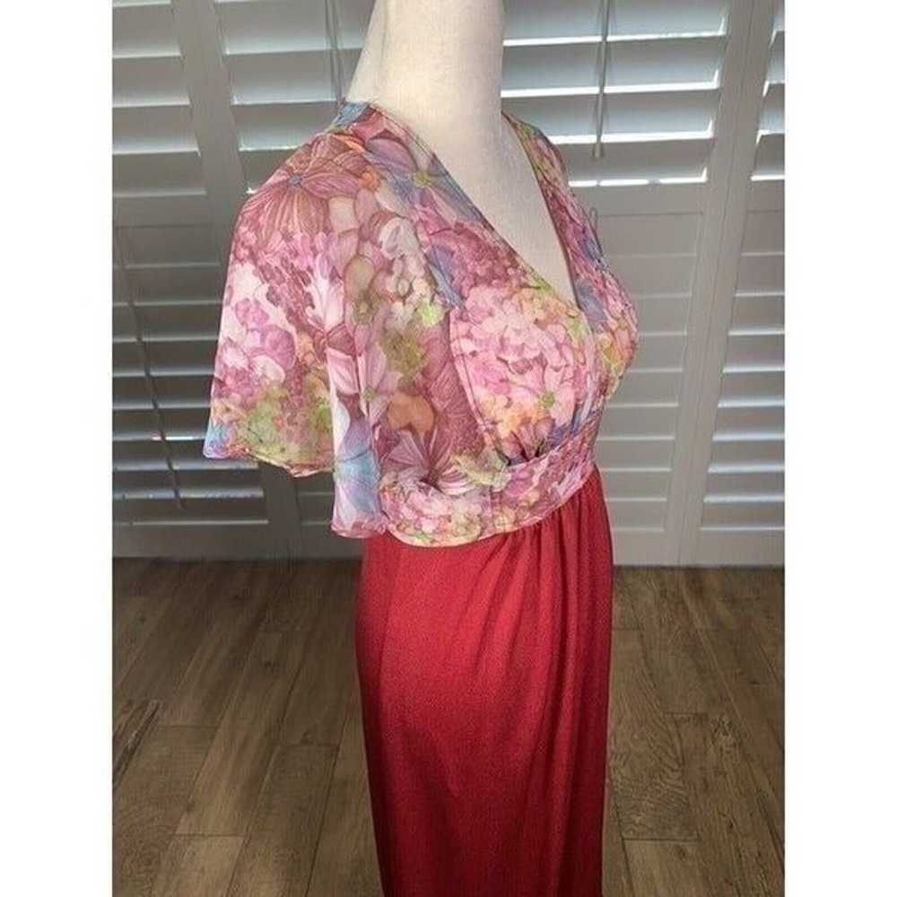 Vtg 70s Roberta California Red Pink Chiffon Flora… - image 8