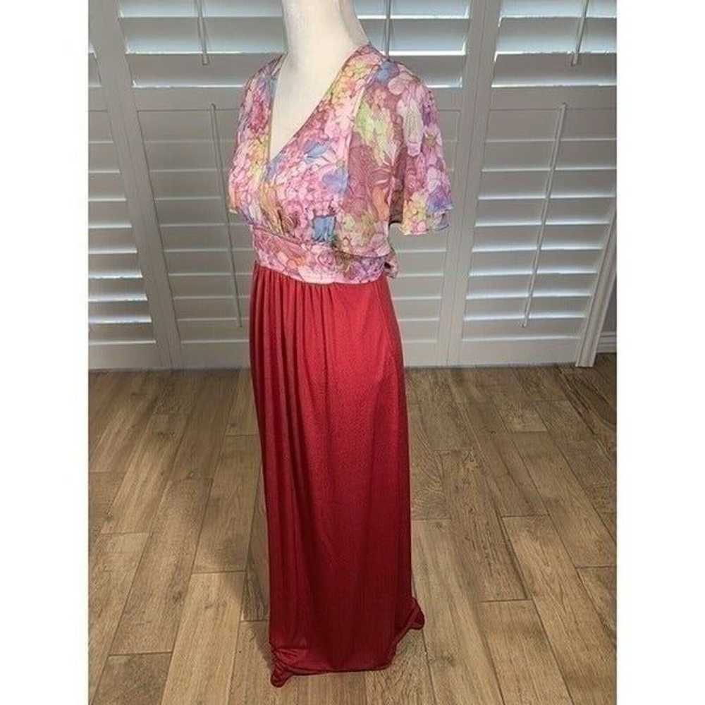 Vtg 70s Roberta California Red Pink Chiffon Flora… - image 9