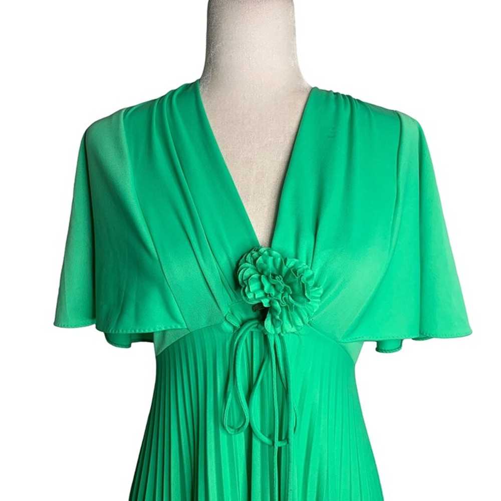 Vintage 70s Accordion Pleat Maxi Dress S Green Fl… - image 2