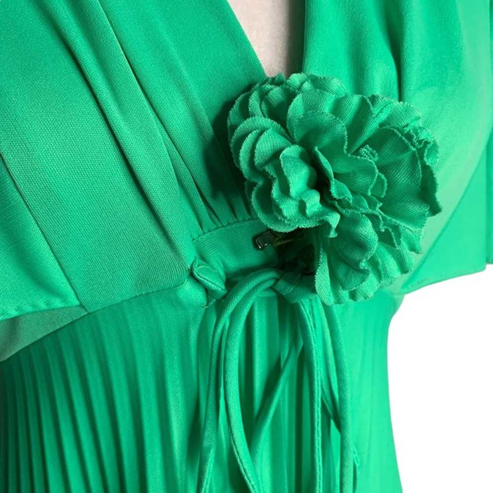 Vintage 70s Accordion Pleat Maxi Dress S Green Fl… - image 3