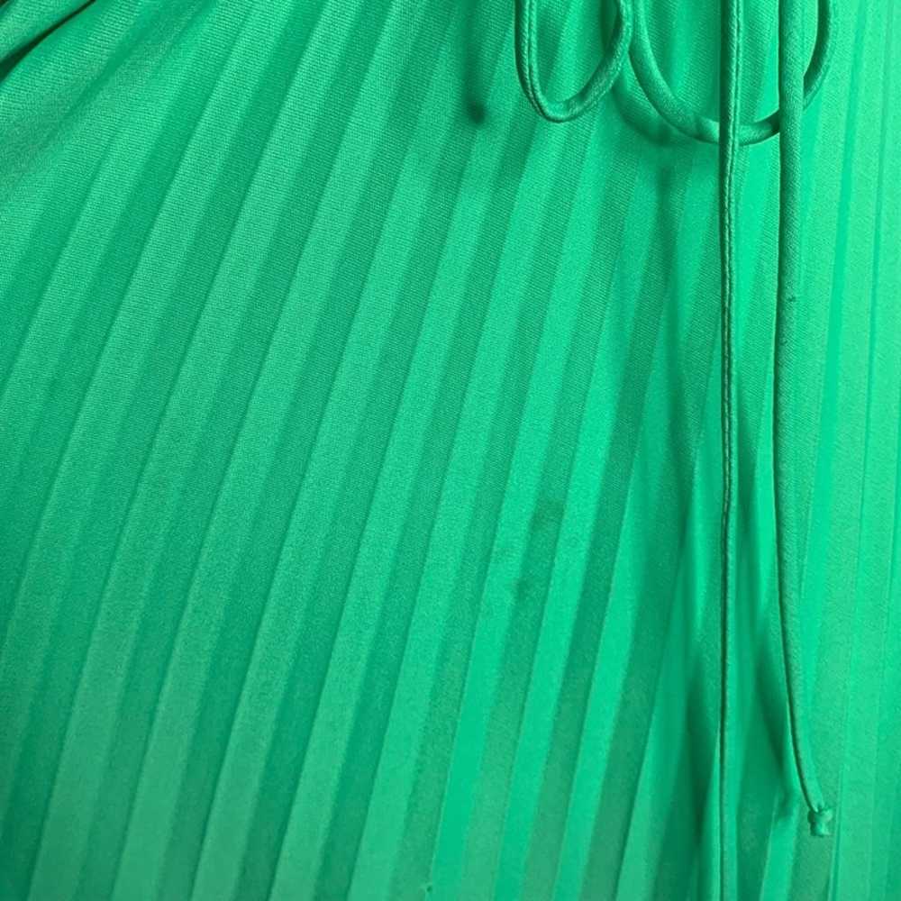 Vintage 70s Accordion Pleat Maxi Dress S Green Fl… - image 5