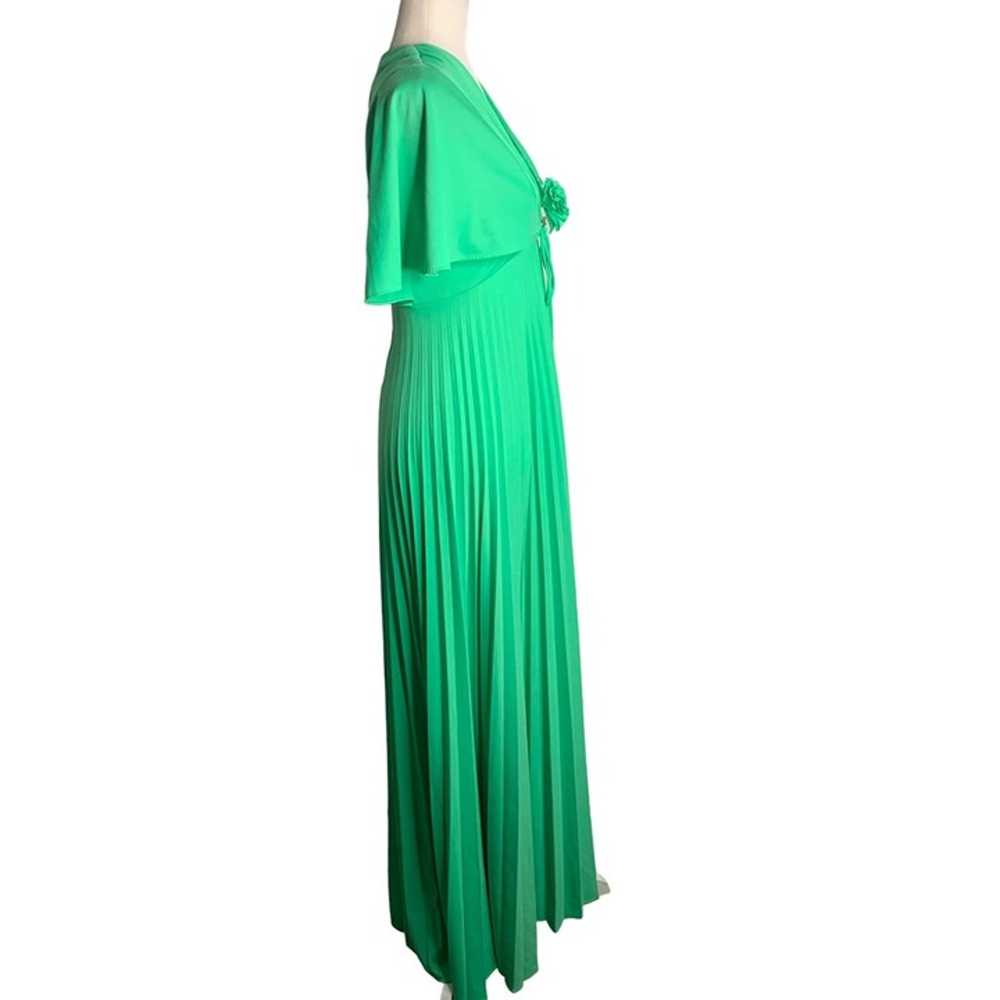 Vintage 70s Accordion Pleat Maxi Dress S Green Fl… - image 9