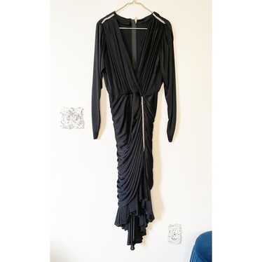 Amazing Vintage Black Ruched Column Draped Deep-V… - image 1