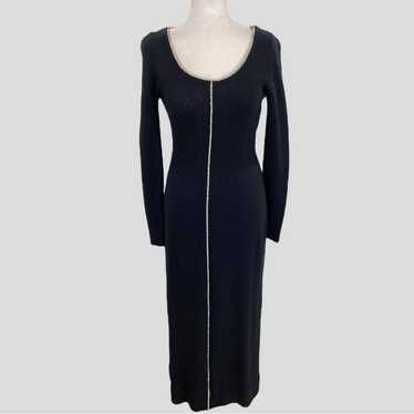 Vintage Bombshell Black Long Sleeve Knit Maxi Dres