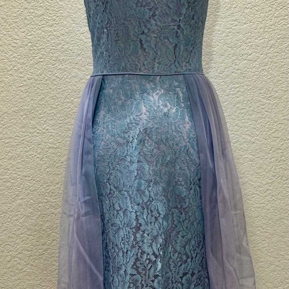 1950s vintage elegant blue lace dress with sheer … - image 1