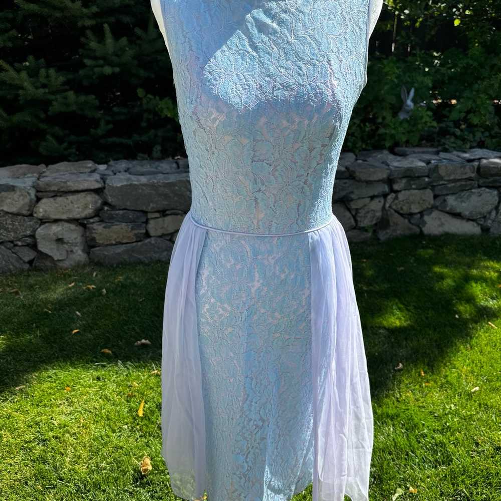 1950s vintage elegant blue lace dress with sheer … - image 2