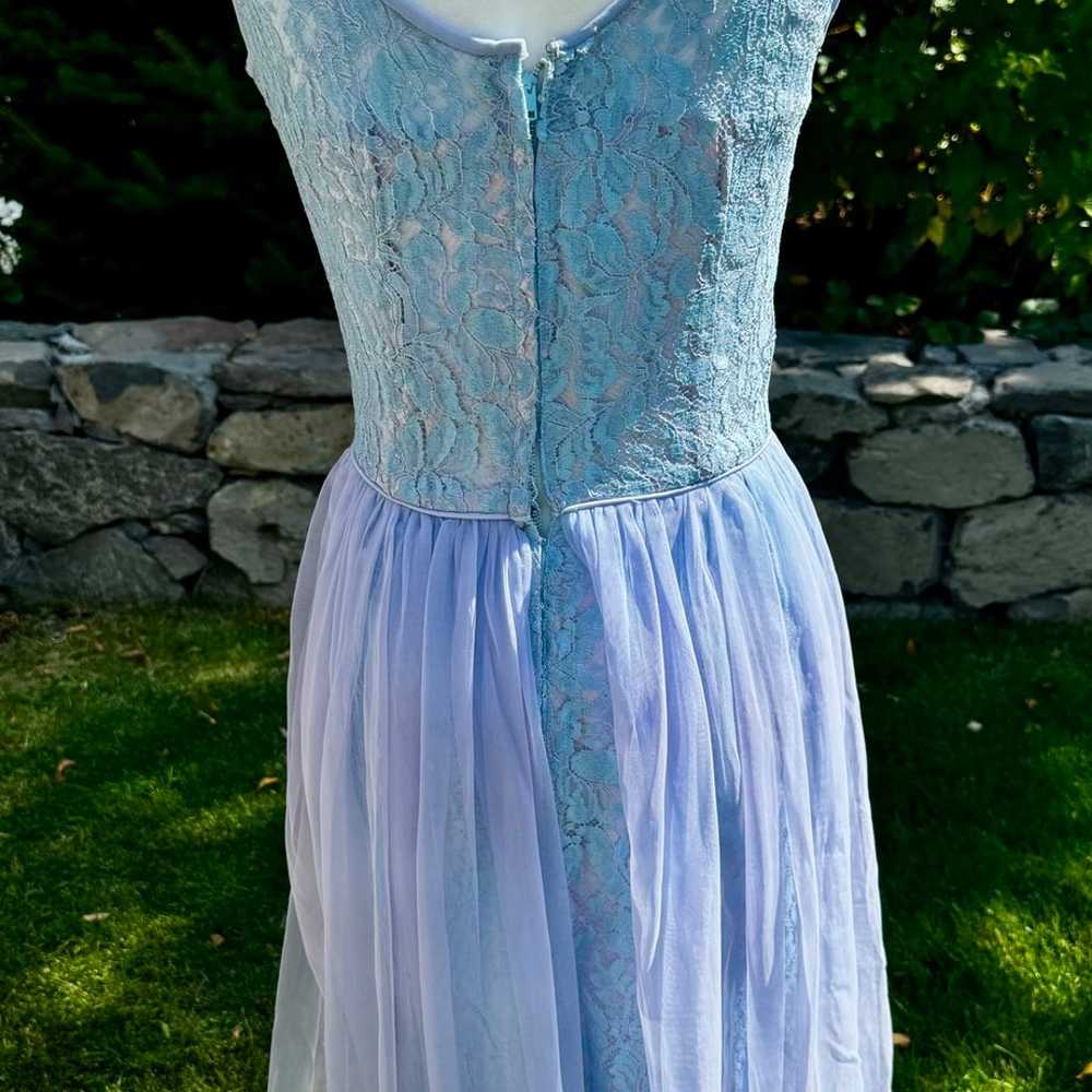 1950s vintage elegant blue lace dress with sheer … - image 3