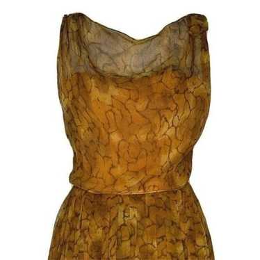 Vintage 50s Sheer Overlay Dress S Brown - image 1