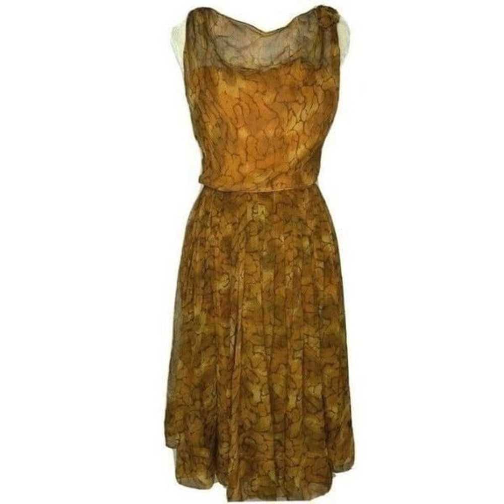 Vintage 50s Sheer Overlay Dress S Brown - image 2