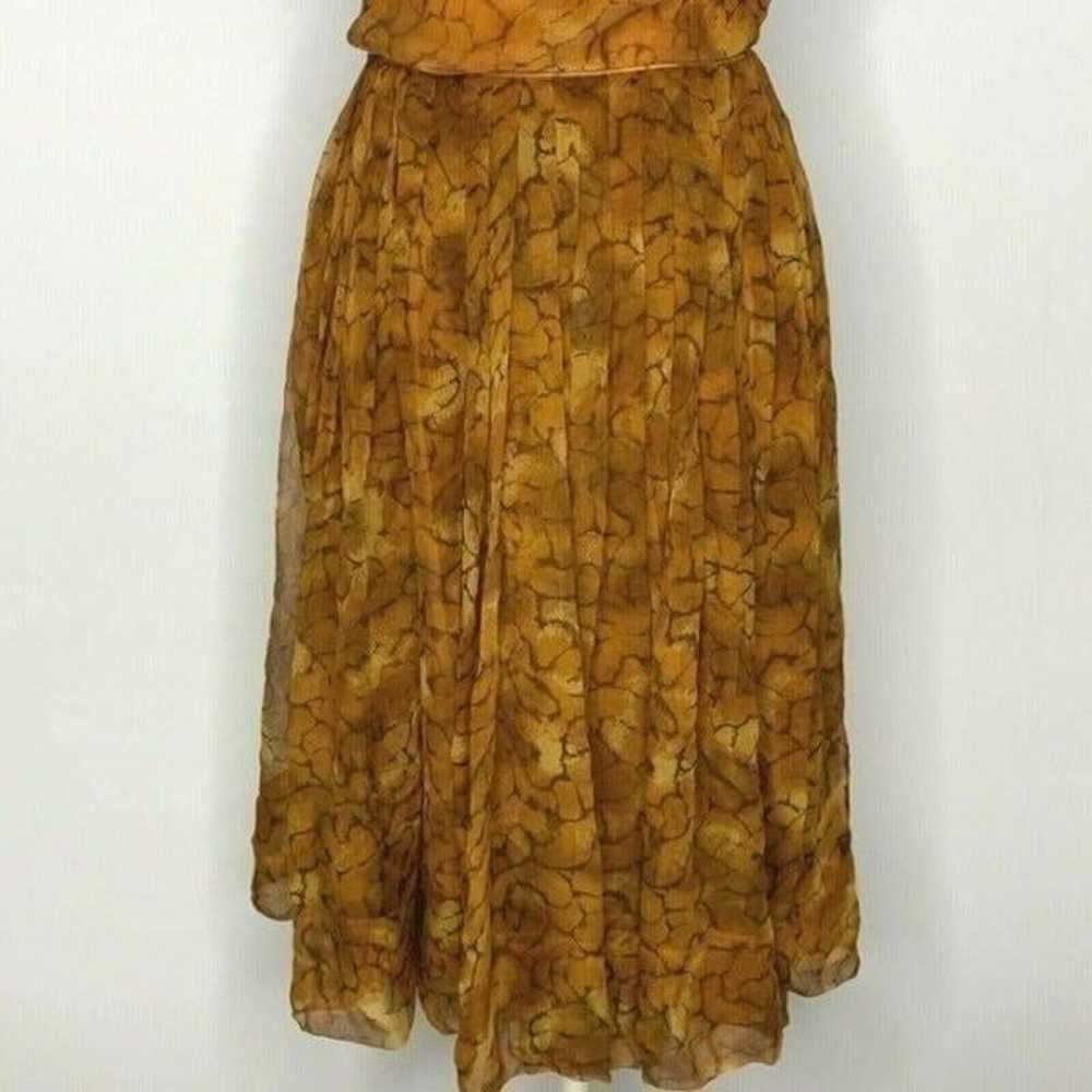 Vintage 50s Sheer Overlay Dress S Brown - image 3