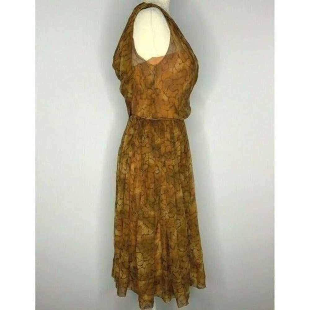 Vintage 50s Sheer Overlay Dress S Brown - image 5