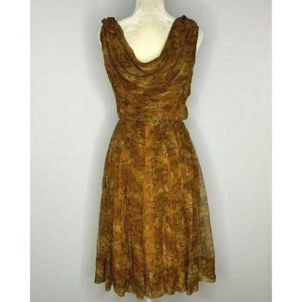 Vintage 50s Sheer Overlay Dress S Brown - image 6