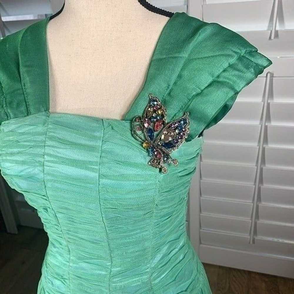 Vtg Green Tulle Prom Dress Small Formal Ball Gown… - image 11