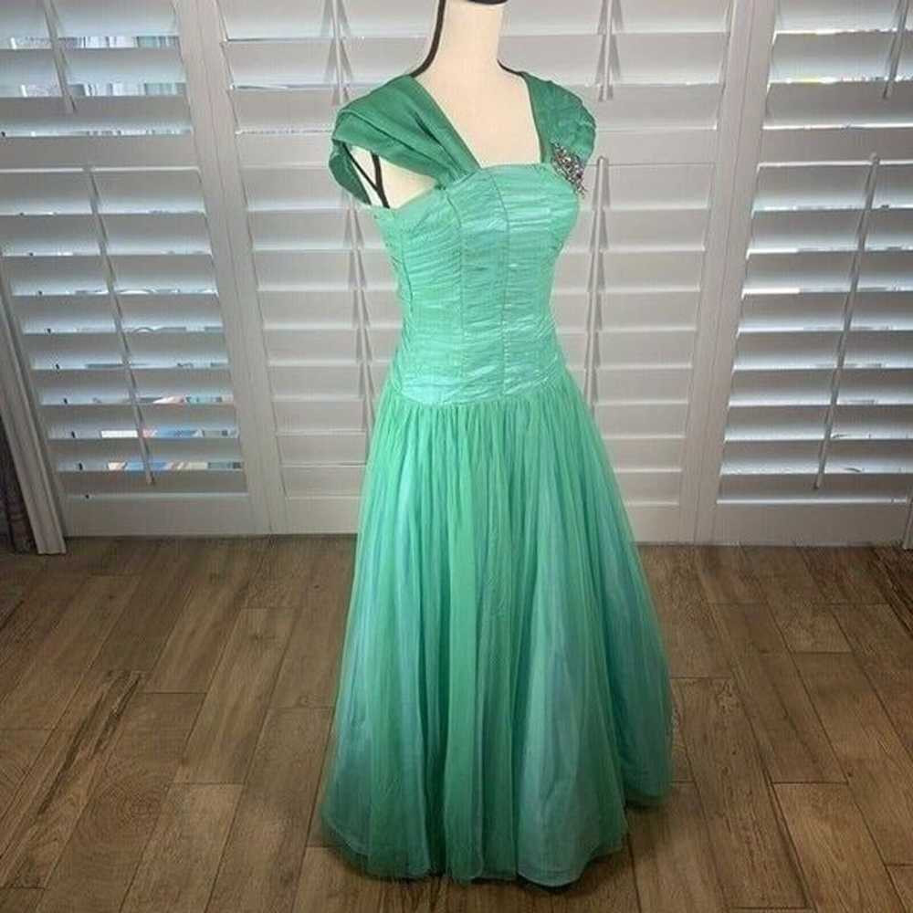 Vtg Green Tulle Prom Dress Small Formal Ball Gown… - image 3