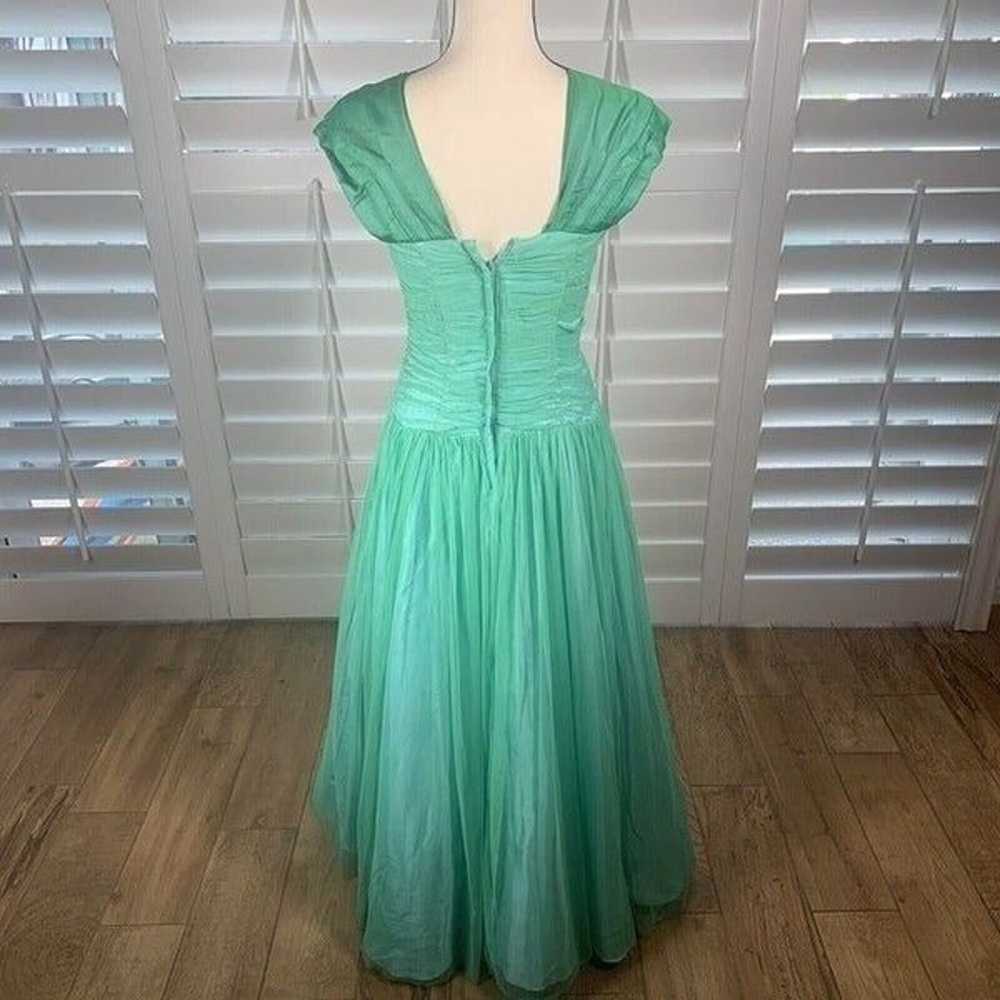 Vtg Green Tulle Prom Dress Small Formal Ball Gown… - image 4