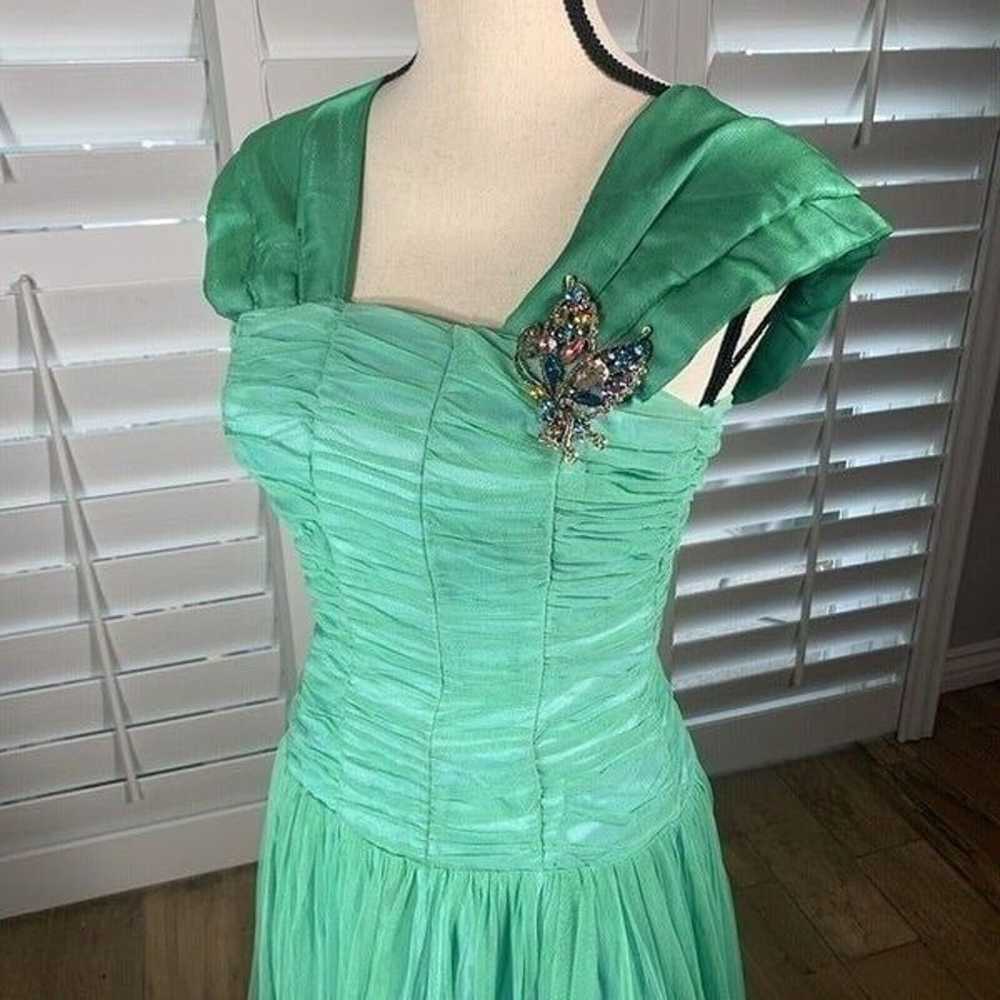 Vtg Green Tulle Prom Dress Small Formal Ball Gown… - image 7