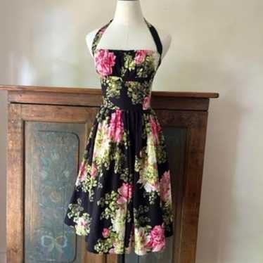 Bernie Dexter Cabbage Rose Floral Halter Dress - image 1