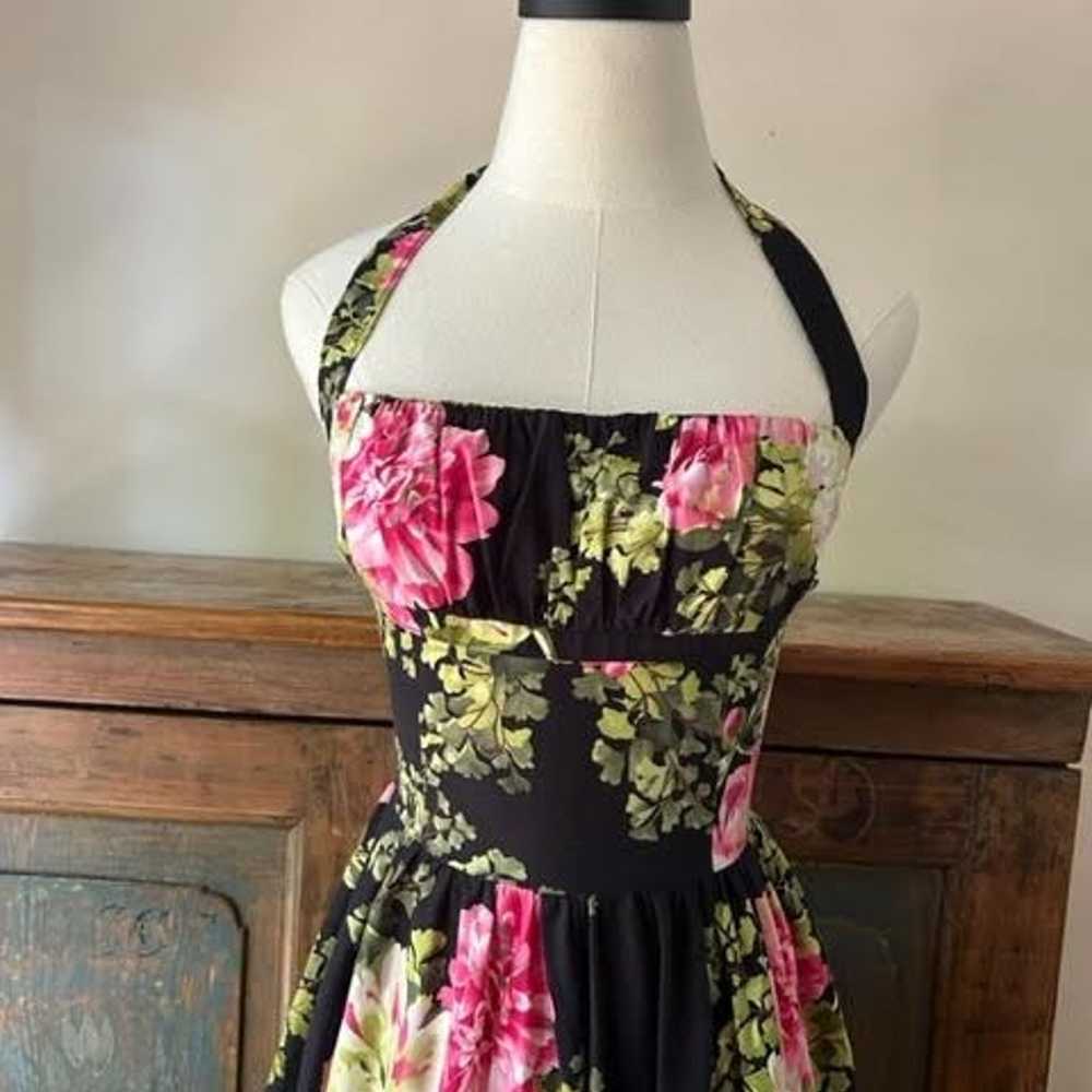 Bernie Dexter Cabbage Rose Floral Halter Dress - image 2