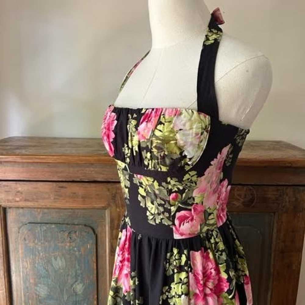 Bernie Dexter Cabbage Rose Floral Halter Dress - image 3