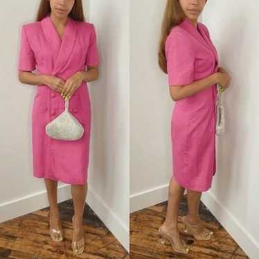 Vintage Maggy London pink linen suit dress barbie 