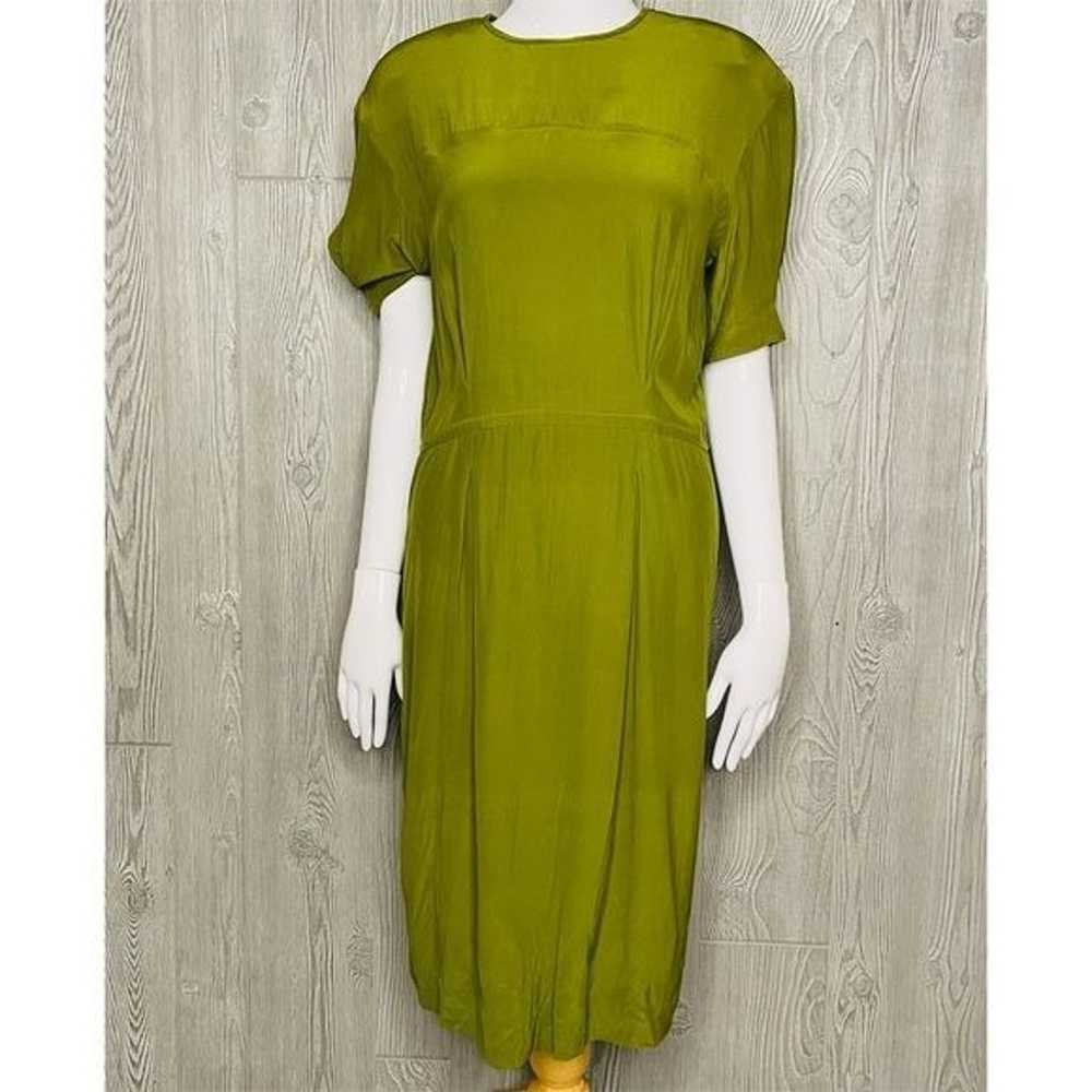 Vintage Liz Claiborne silk green dress with butto… - image 1