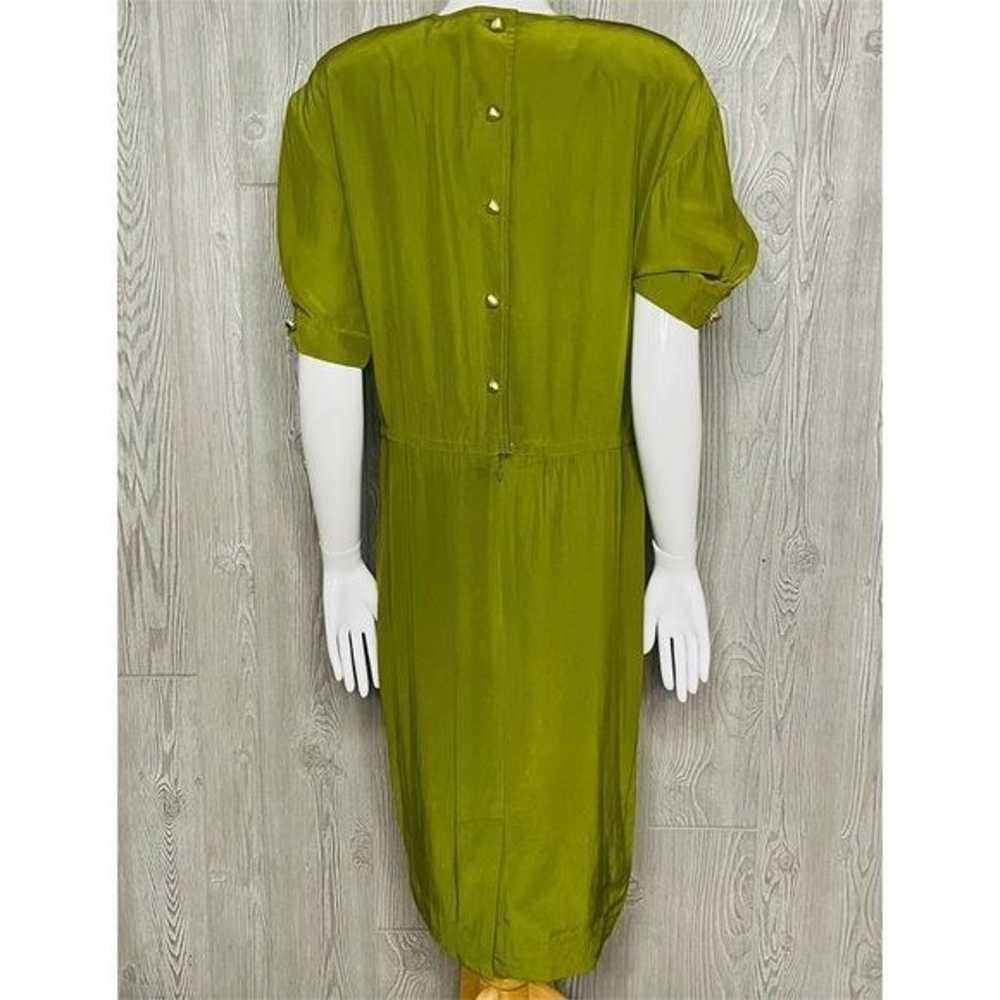 Vintage Liz Claiborne silk green dress with butto… - image 3