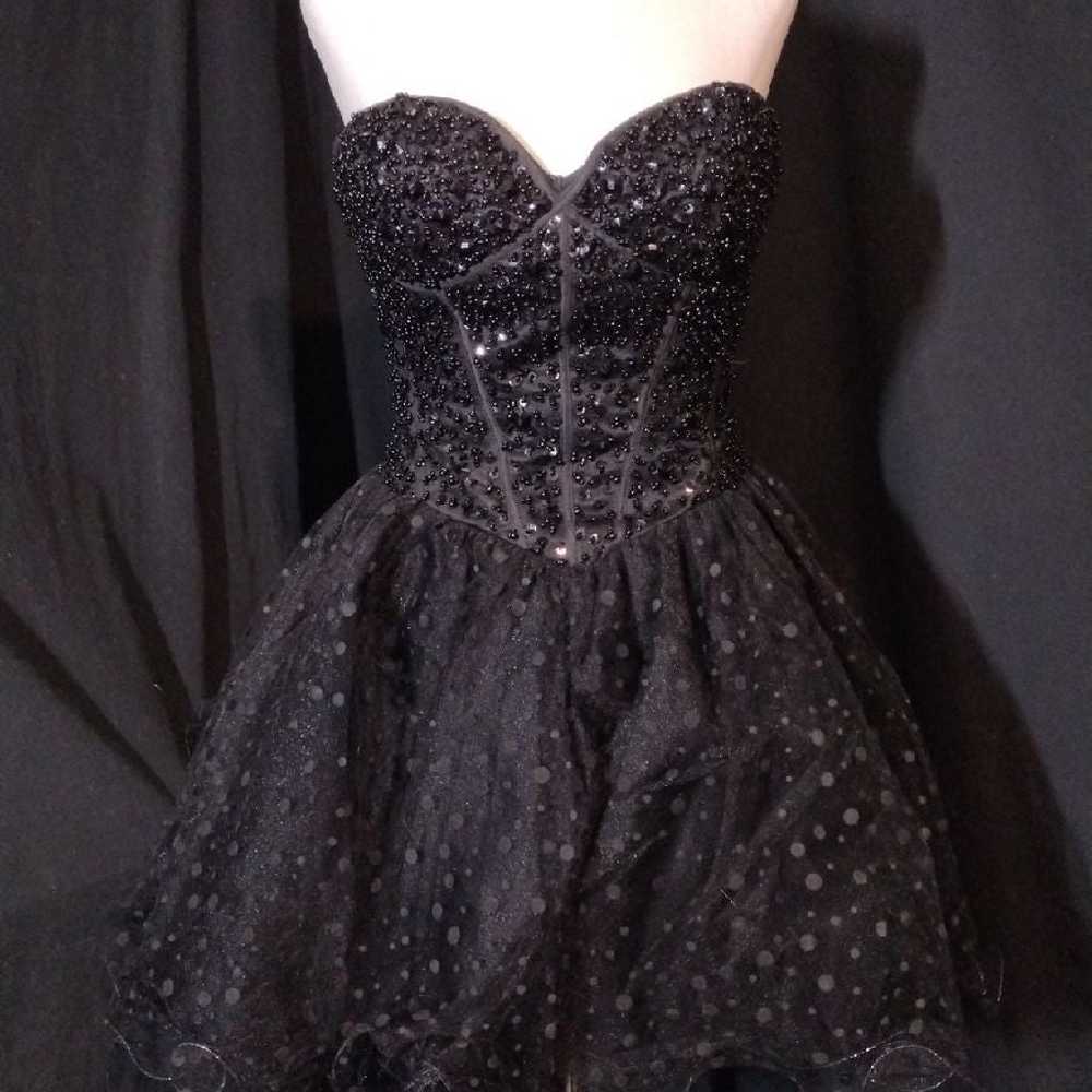 VTG Sherri Hill Black Beaded/Sequined Full Tulle … - image 1