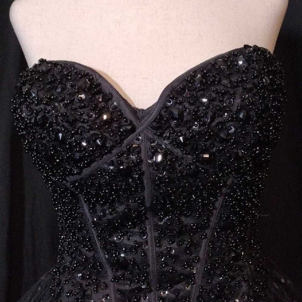 VTG Sherri Hill Black Beaded/Sequined Full Tulle … - image 2