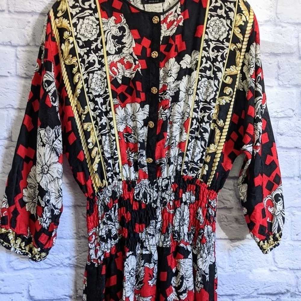 VTG 80s Diane Freis Silk Midi Dress S Red Black W… - image 4