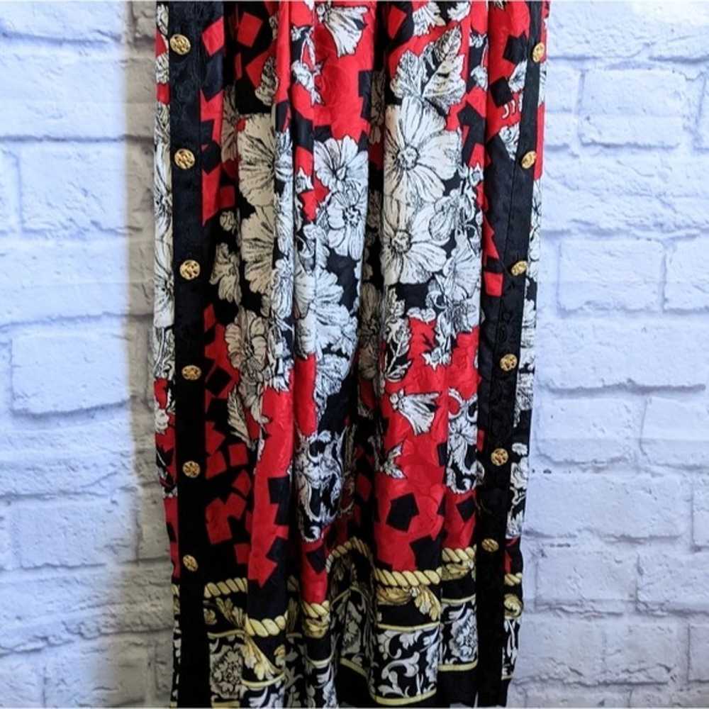 VTG 80s Diane Freis Silk Midi Dress S Red Black W… - image 5