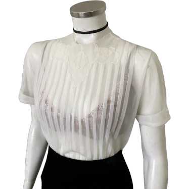 Vintage 1940s Sheer Creamy White Blouse Tucks Fan… - image 1