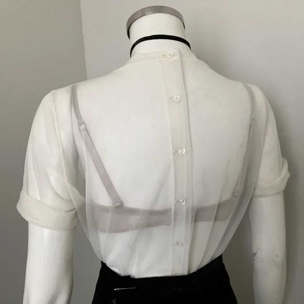 Vintage 1940s Sheer Creamy White Blouse Tucks Fan… - image 3