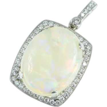 18K Massive Natural Opal 0.83 Ctw Diamond Pendant… - image 1