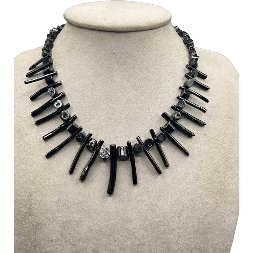 Vintage Natural Black Coral Necklace Graduated br… - image 1