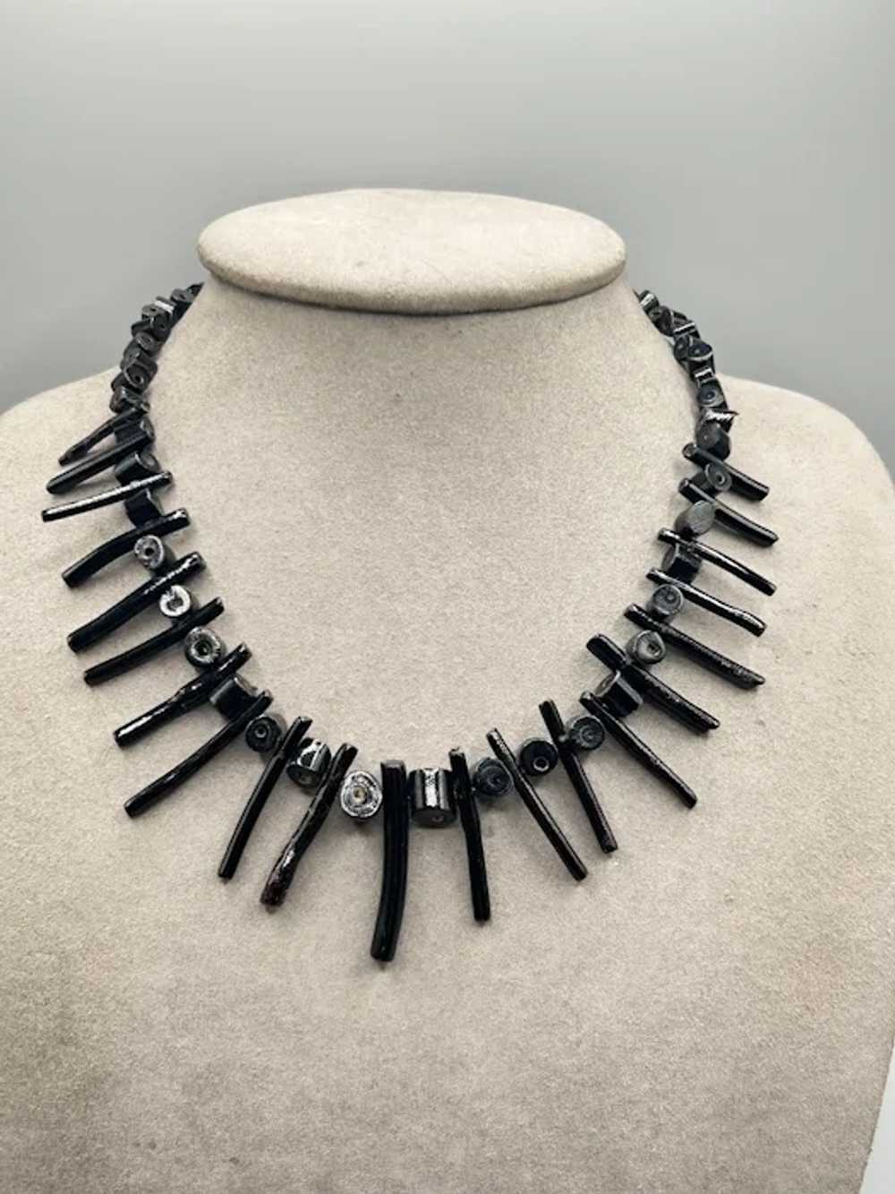 Vintage Natural Black Coral Necklace Graduated br… - image 2