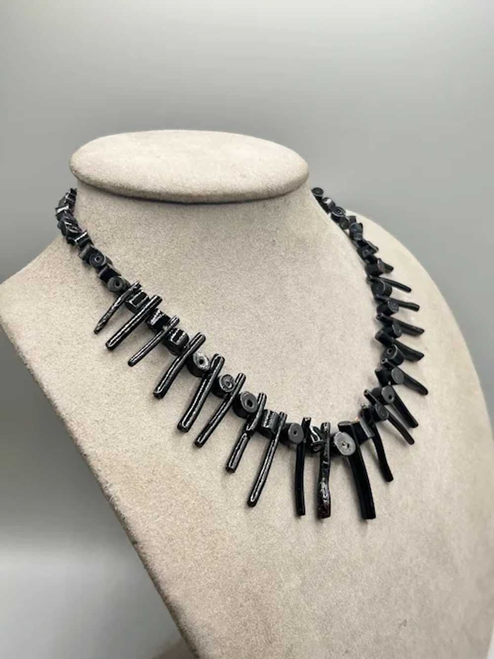 Vintage Natural Black Coral Necklace Graduated br… - image 4