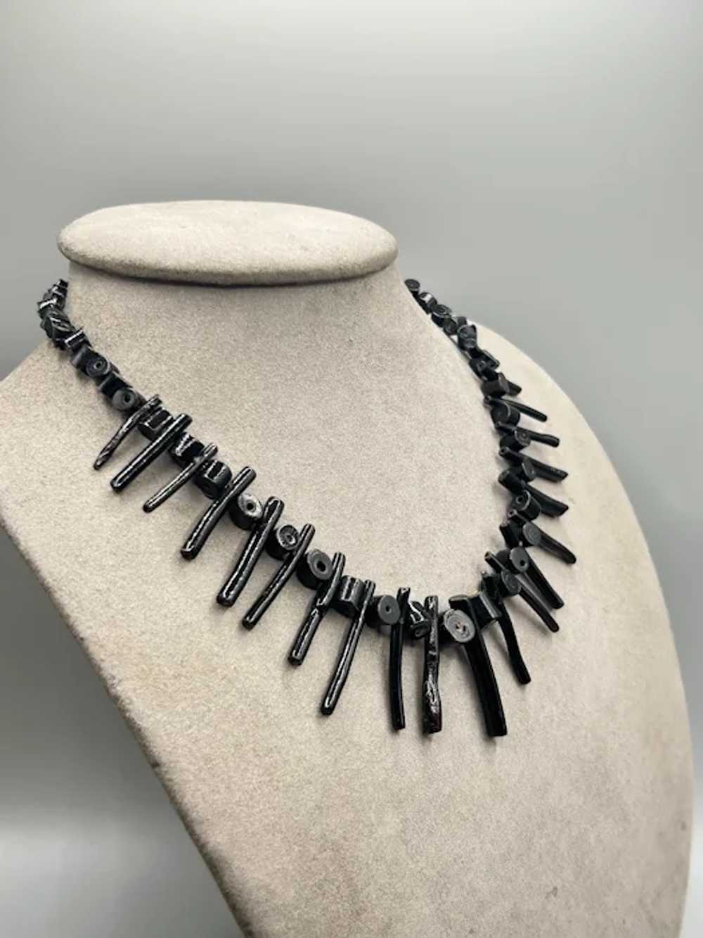 Vintage Natural Black Coral Necklace Graduated br… - image 5