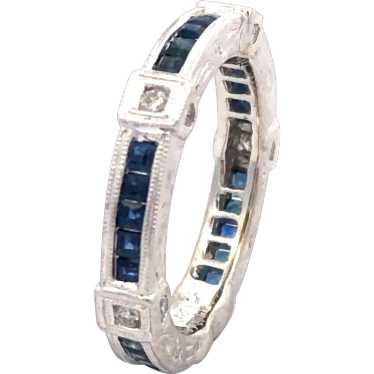 Estate 14K White Gold Sapphire and Diamond Ring