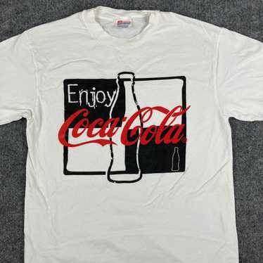 Hanes T-Shirt Mens M White Coca-Cola Graphic Logo… - image 1