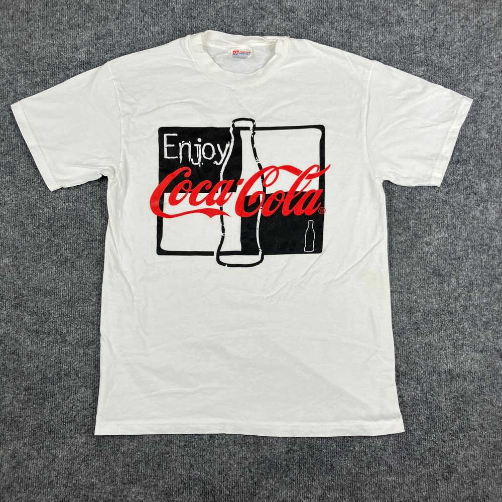 Hanes T-Shirt Mens M White Coca-Cola Graphic Logo… - image 2