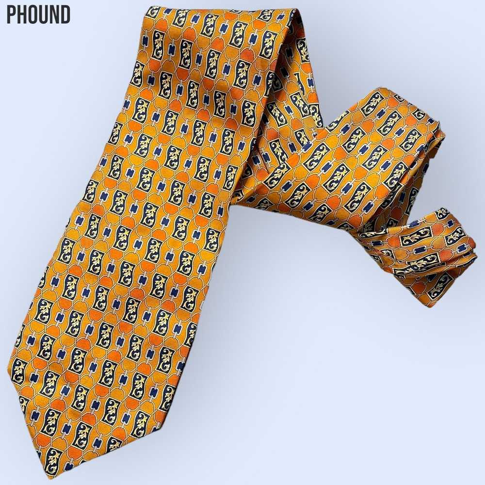 Fendi Vtg Fendi silk tie 58" × 4" Orange Geometri… - image 1