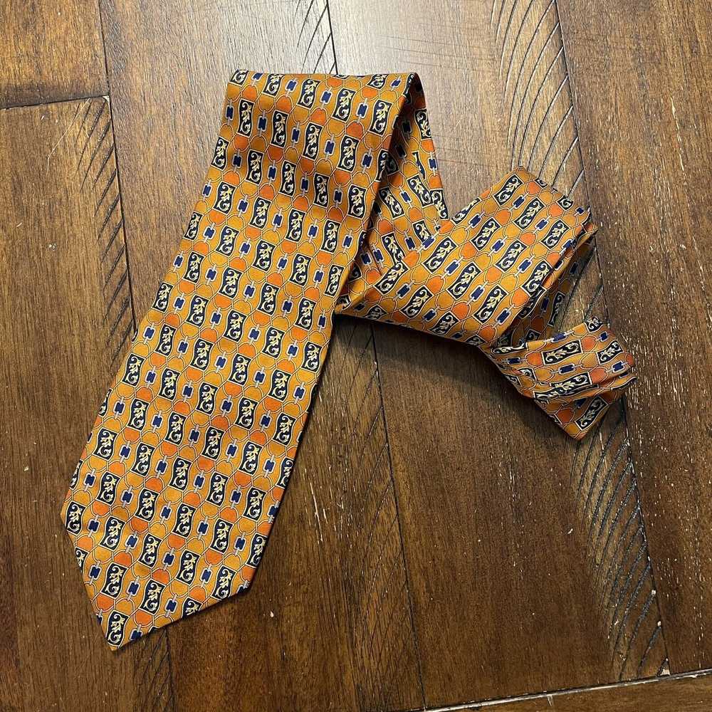 Fendi Vtg Fendi silk tie 58" × 4" Orange Geometri… - image 2