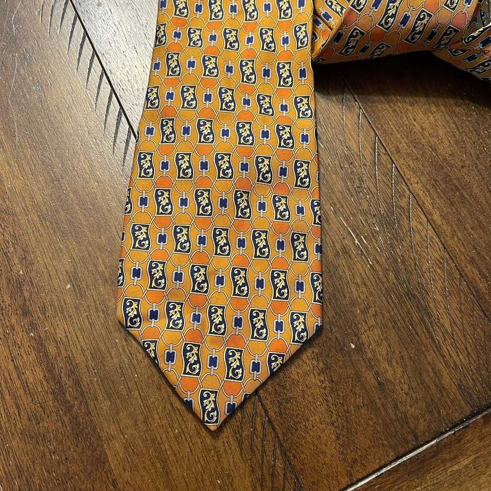 Fendi Vtg Fendi silk tie 58" × 4" Orange Geometri… - image 3