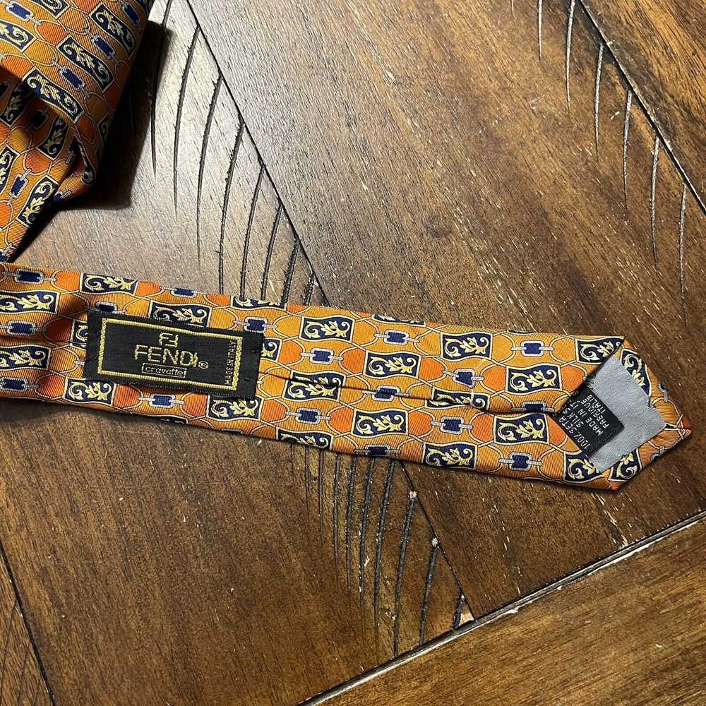 Fendi Vtg Fendi silk tie 58" × 4" Orange Geometri… - image 4