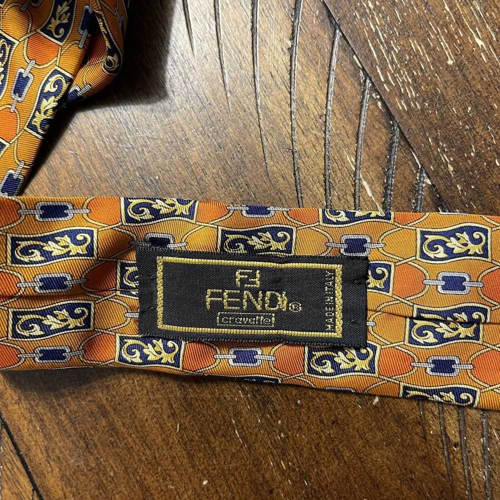 Fendi Vtg Fendi silk tie 58" × 4" Orange Geometri… - image 5