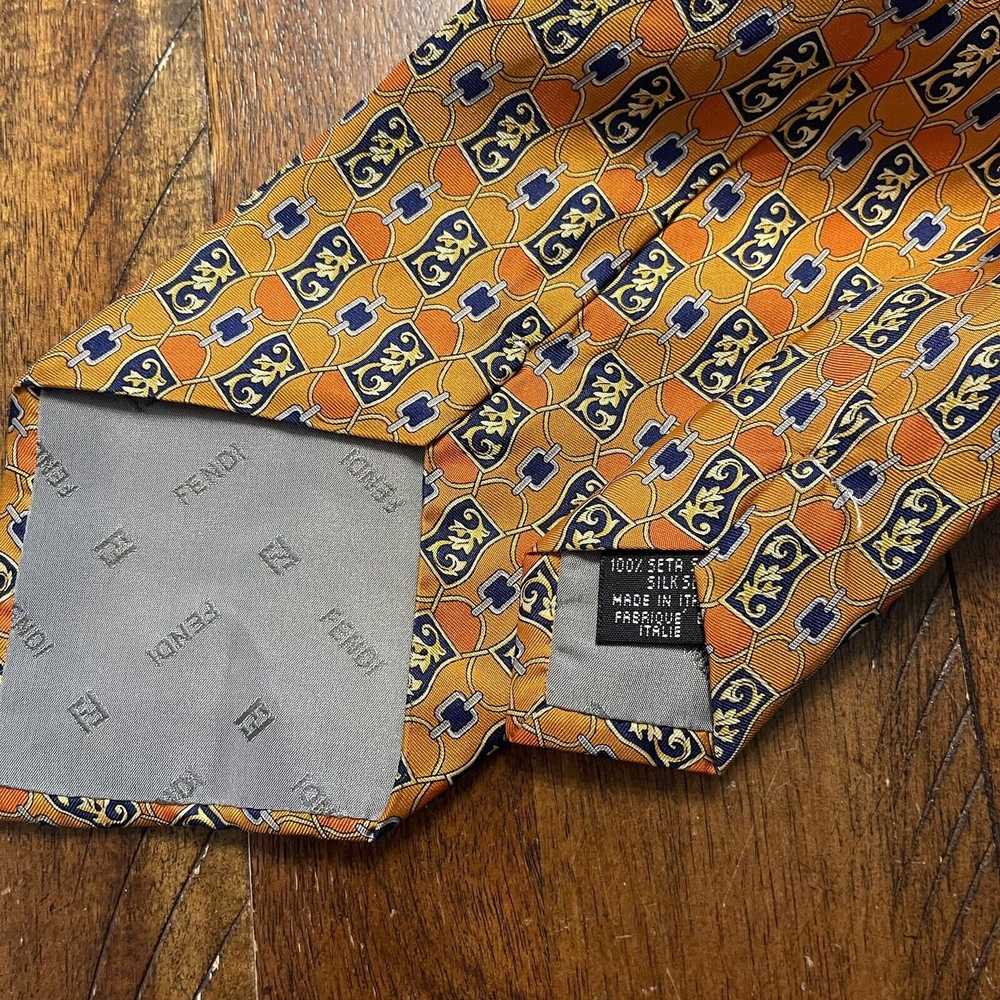 Fendi Vtg Fendi silk tie 58" × 4" Orange Geometri… - image 6