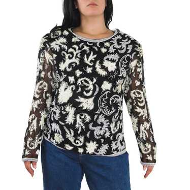 Vintage Vintage Sequin Beaded Paisley Blouse Blac… - image 1